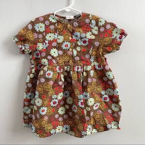 Cakewalk | Girl’s Brown Floral Dress Scalloped Hem Button Top Short Sleeve 5T